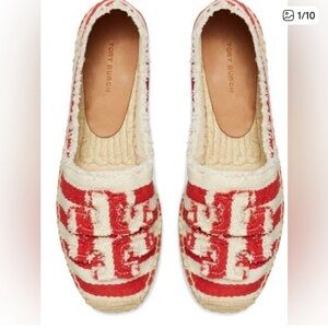 Tory Burch Fray Stripe Espadrille Flats. Size 10